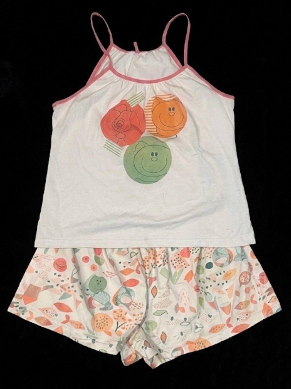 Rare Find! VINTAGE Cream Cami Tank & Printed Shorts, Pajama, Loungewear Set (M)